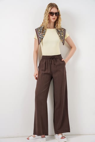 High Waist Wide Leg Trousers with Pocket