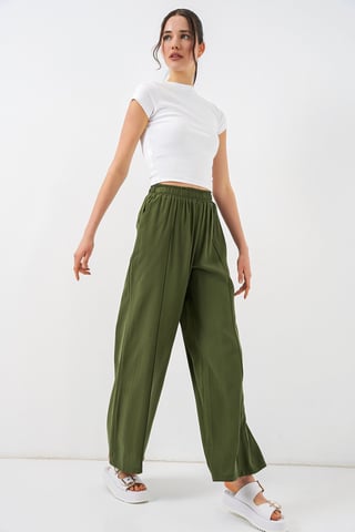 Wide Leg Trousers with Elastic Waist