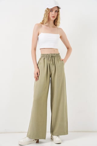 High Waist Wide Leg Trousers with Pocket