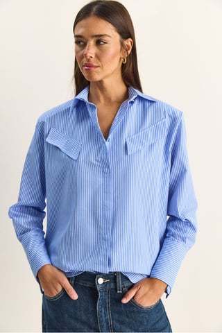 Regular Fit Striped Button-Up Shirt with Pocket