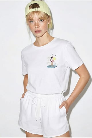 Embroidered Crew Neck Cotton T-Shirt