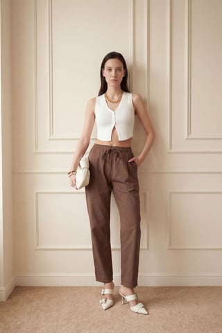 Ankle Length Drawstring Waist Pants with Pocket