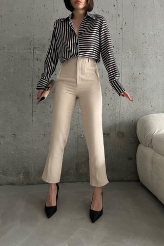 High Waist Pleated Tailored Trousers