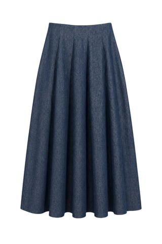 High Waist A-Line Midi Denim Skirt