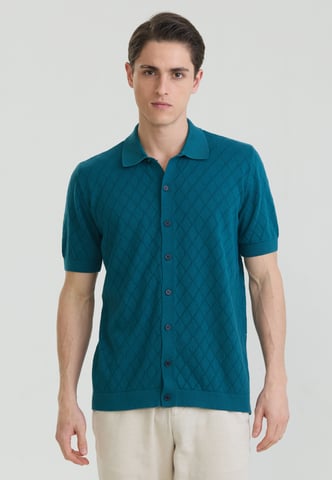 Shirt Short Sleeve Buttoned Basic Knit Shirt