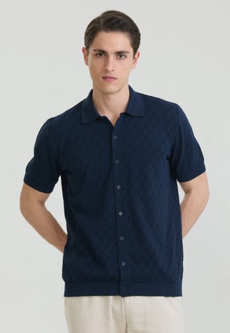 Shirt Short Sleeve Buttoned Basic Knit Shirt