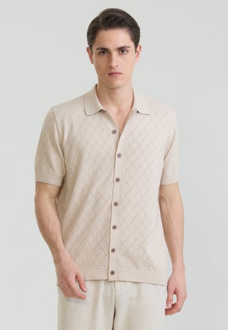 Shirt Short Sleeve Buttoned Basic Knit Shirt