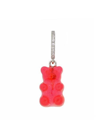 Fashionbox Charm rhodium-plated rubber bear pink/red zirconia white