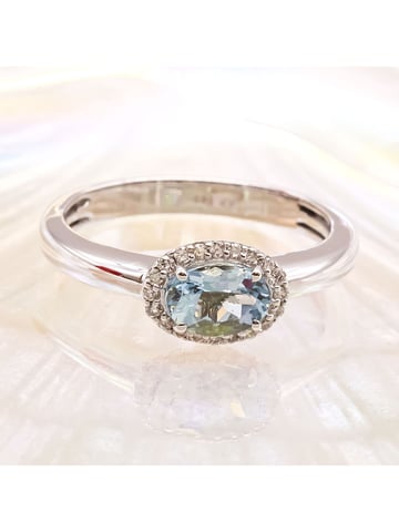 Diamonds by Ellen K. Ring White gold 585 with genuine aquamarine and 36 diamonds 0.09ct.