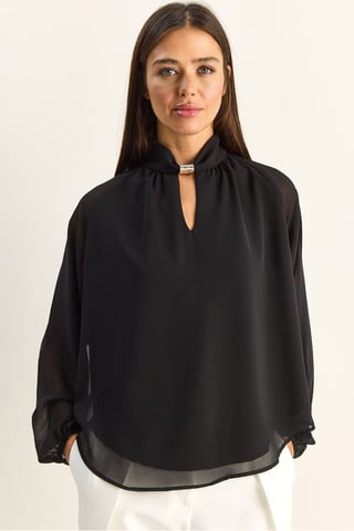Mandarinkrage Chiffonblus med stendetalj