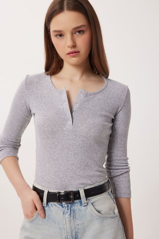 Slim Fit U Collar Long Sleeved Blouse