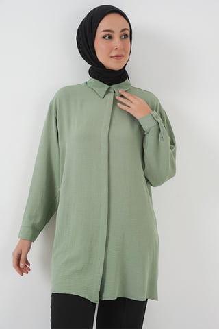 Oversized Long Sleeve Button-Up Blouse with Shirt Collar