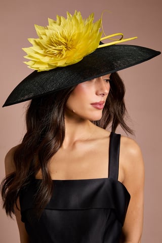 Lisa Tan Feather And Quill Detail Wide Brim Hat