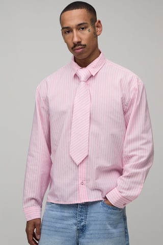Oversized Boxy Stripe Shirt and Tie
