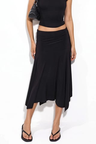 Asymmetrical Midi Skirt with Drape Detail