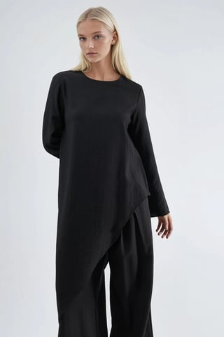 Textured Button-Up Long Sleeve Tunic