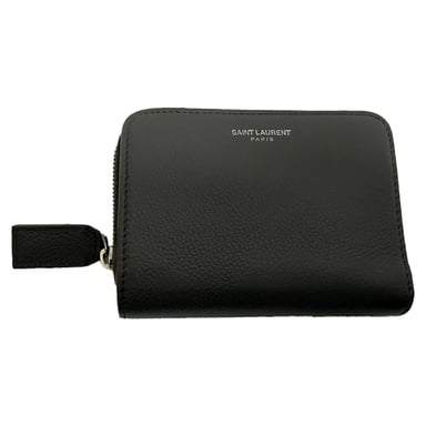 Saint Laurent Rive Gauche-plånbok med kornad dragkedja och kompakt design i grått läder