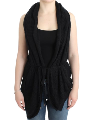 Knit Cardigan Vest Drawstring Waist