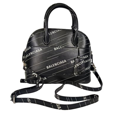 Balenciaga Liten Logo Ville Tryckt Väska i Svart Läder