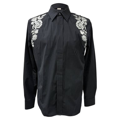 Alexander McQueen Borduursel Pinstripe Shirt in Zwarte Katoen