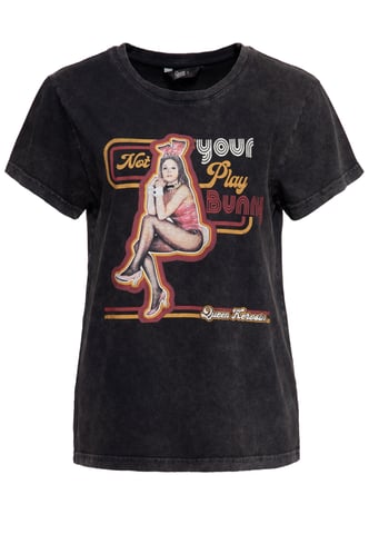 Queen Kerosin Damen Acidwashed Boyfriend T-Shirt Not your Playbunny