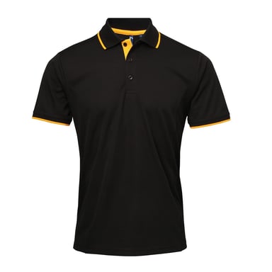 Premier Mens Contrast Coolchecker Polo Shirt (Black/Sunflower)