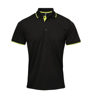 Premier Mens Contrast Coolchecker Polo Shirt (Black/Lime)