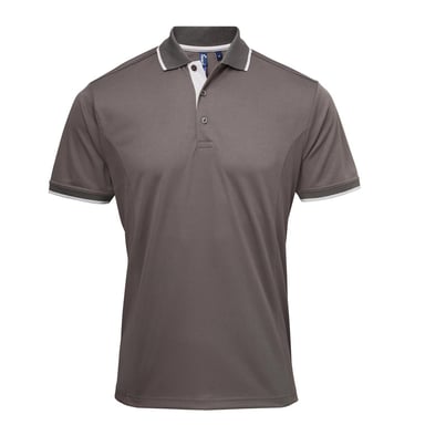 Premier Mens Contrast Coolchecker Polo Shirt (Dark Grey/Silver)