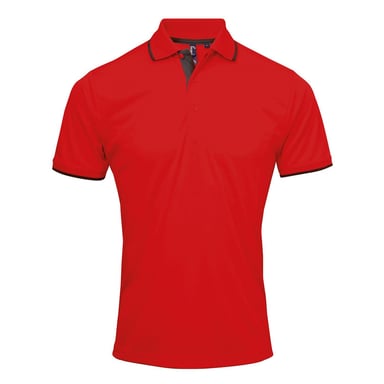 Premier Mens Contrast Coolchecker Polo Shirt (Red/Black)
