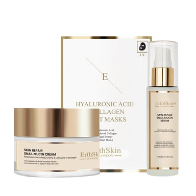 Huidherstellende Slakkenslijmcrème 50ml + Huidherstellend Slakkenslijmserum 60ml + Hyaluronzuur & Collageenmasker (3 Vellen)