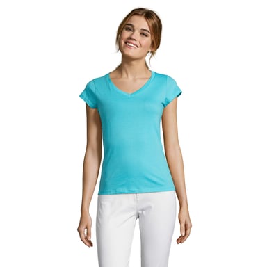 SOLS Womens/Ladies Moon V Neck T-Shirt (Atoll Blue)