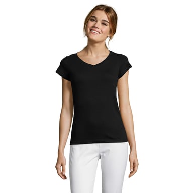 SOLS Womens/Ladies Moon V Neck T-Shirt (Deep Black)