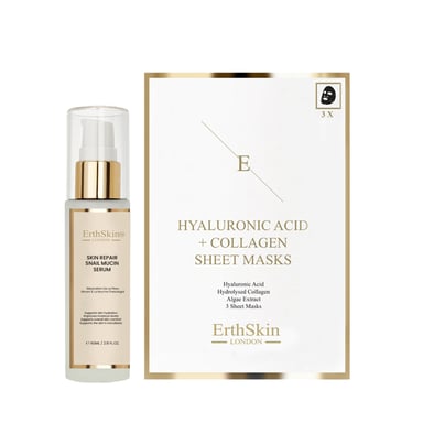 Huidherstel Slakkenmuceïn Serum 60ml + Hyaluronzuur & Collageen Masker (3 Bladen)