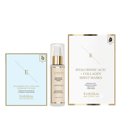 Huidherstel Slakkenmuceïn Serum 60ml + Hyaluronzuur + Collageen Hydrogel Oogpads 5 X 2 + Hyaluronzuur & Collageen Masker (3 Vellen)