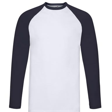 Fruit Of The Loom Mens Valueweight Long-Sleeved Baseball T-Shirt (White/Deep Navy)