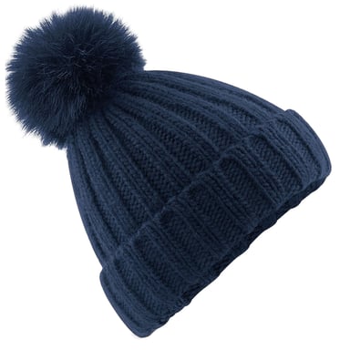 Beechfield Unisex Adult Verbier Faux Fur Pom Pom Beanie (Navy Blue)