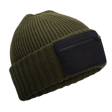 Beechfield Zip Patch Beanie (Military Green)
