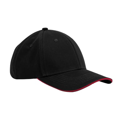 Beechfield EarthAware 6 Panel Organic Cotton Sandwich Peak Cap (Black/Classic Red)
