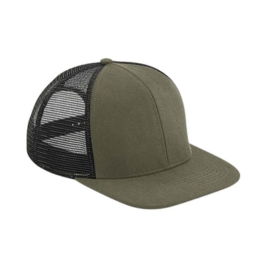 Beechfield Original 6 Panel Flat Peak Trucker Cap (Olive Green/Black)