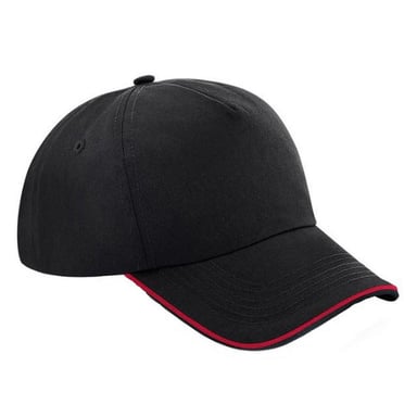Beechfield Volwassenen Unisex Authentiek 5 paneel Piekdop met leidingen (Zwart/Klassiek Rood)