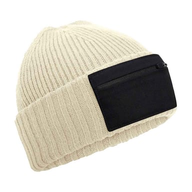 Beechfield Zip Patch Beanie (Sand/Black)