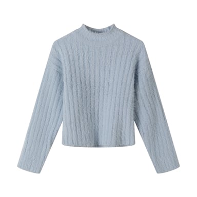 Minoti Girls Fluffy Knitted High-Neck Sweatshirt (Blue)