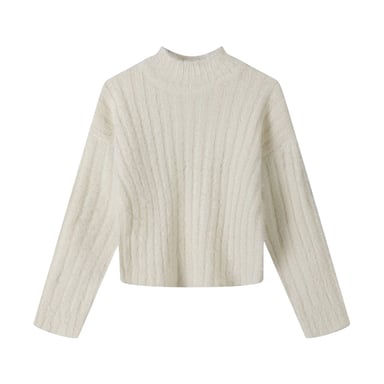 Minoti Girls Fluffy Knitted High-Neck Sweatshirt (White)