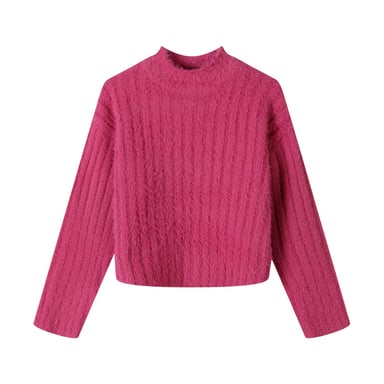 Minoti Girls Fluffy Knitted High-Neck Sweatshirt (Pink)