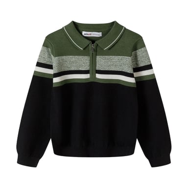 Minoti Boys Stripes Quarter Zip Sweater Top (Khaki Green)