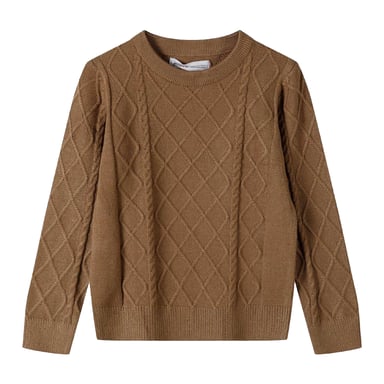 Minoti Boys Cable Knit Crew Neck Sweatshirt (Brown)