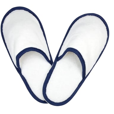 The One Towelling Unisex Adult Slippers (White/Navy Blue)