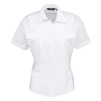 Premier Womens/Ladies Short-Sleeved Pilot Shirt (White)