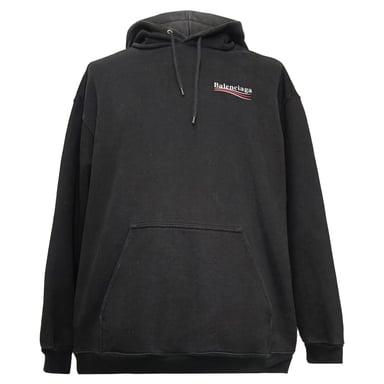 Balenciaga Politisk Kampanj Medium Passform Hoodie i Svart Bomull