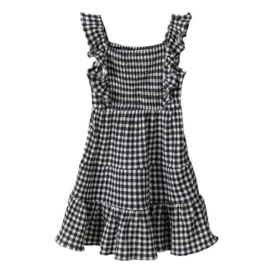 Minoti Girls Checked Tiered Dress (Black/White)